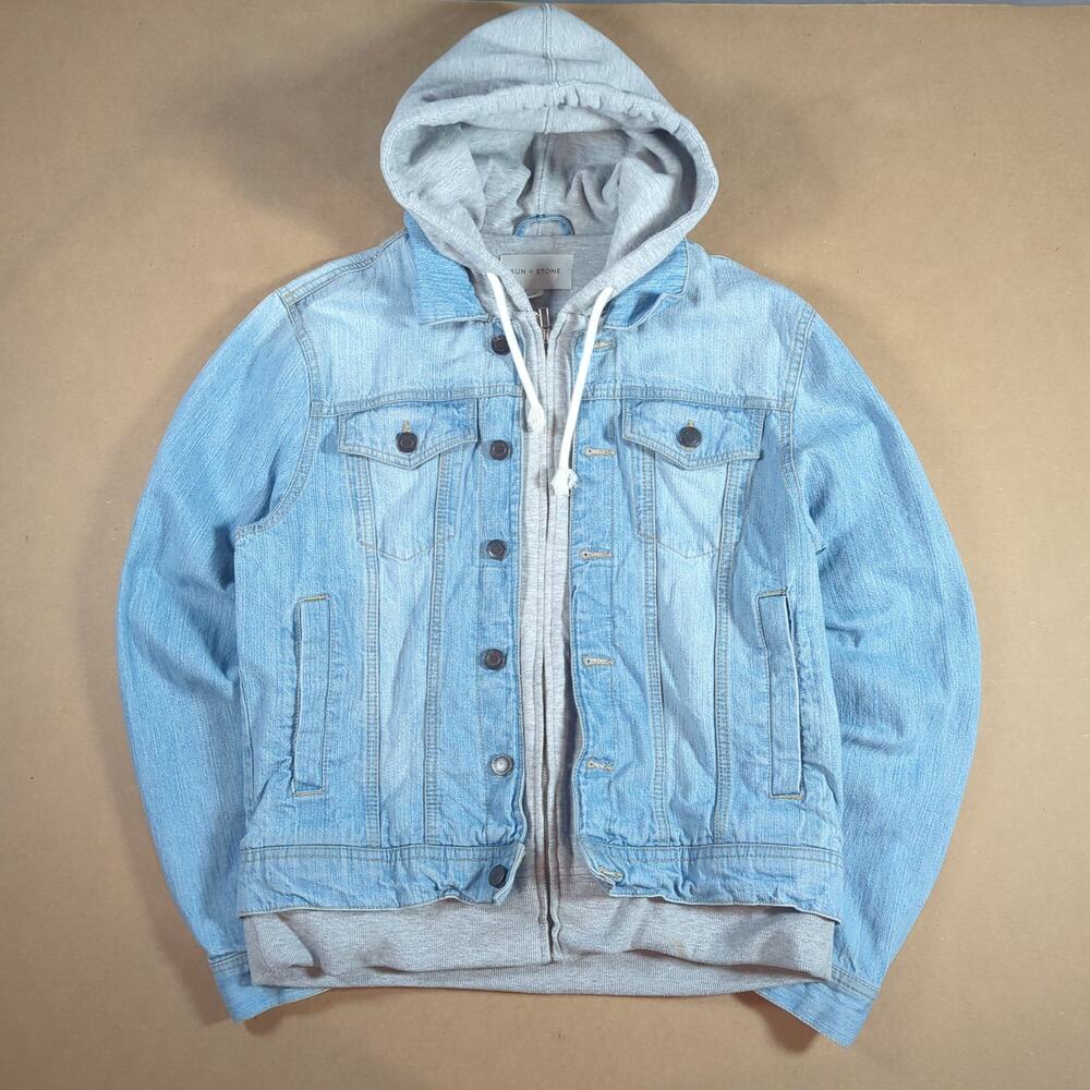 Sun + Stone Hooded Denim Trucker Jacket L Americana